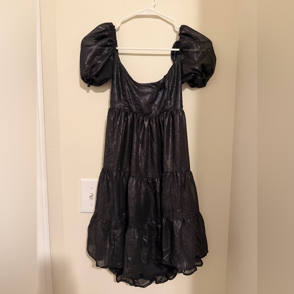 Lucy in the Sky Black Puff Sleeve Mini Dress XS